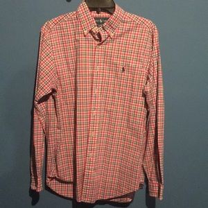 Men’s medium Pink checked button down shirt.